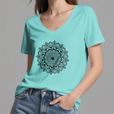 Olivenorma Mandala Lotus Boho Flower Yoga T-Shirt mit V-Ausschnitt - image 24