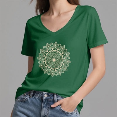 Olivenorma Mandala Lotus Boho Flower Yoga T-Shirt mit V-Ausschnitt - image 8