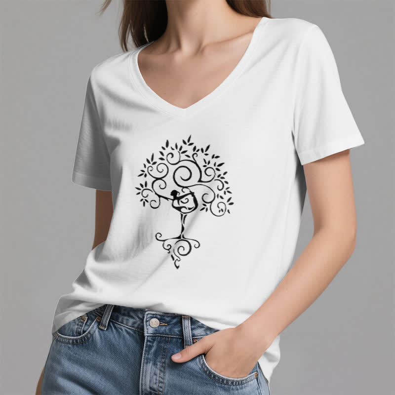 Olivenorma Yoga Baumpose T-Shirt mit V-Ausschnitt - image 19