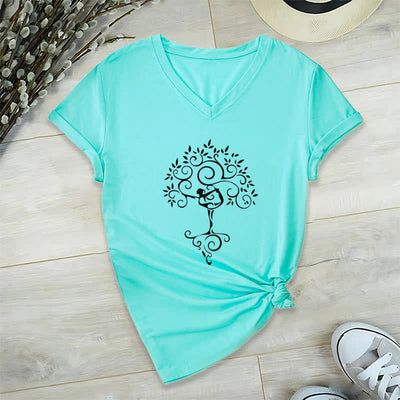 Olivenorma Yoga Baumpose T-Shirt mit V-Ausschnitt - Seeblau - 2XL - image 13