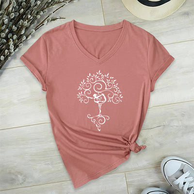 Olivenorma Yoga Baumpose T-Shirt mit V-Ausschnitt - Rosa - 2XL - image 10