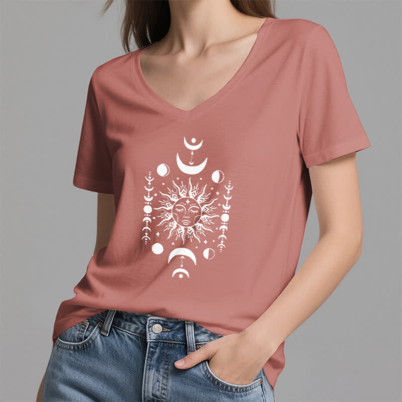 Olivenorma Sonne und Mond Ästhetisches Yoga T-Shirt mit V-Ausschnitt - image 18