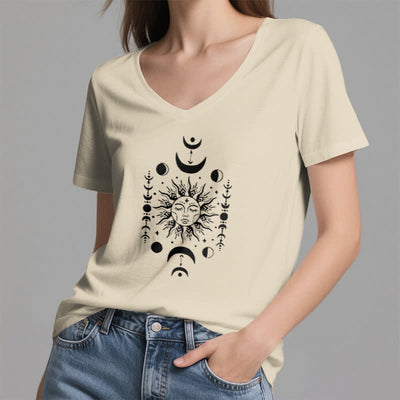 Olivenorma Sonne und Mond Ästhetisches Yoga T-Shirt mit V-Ausschnitt - image 22