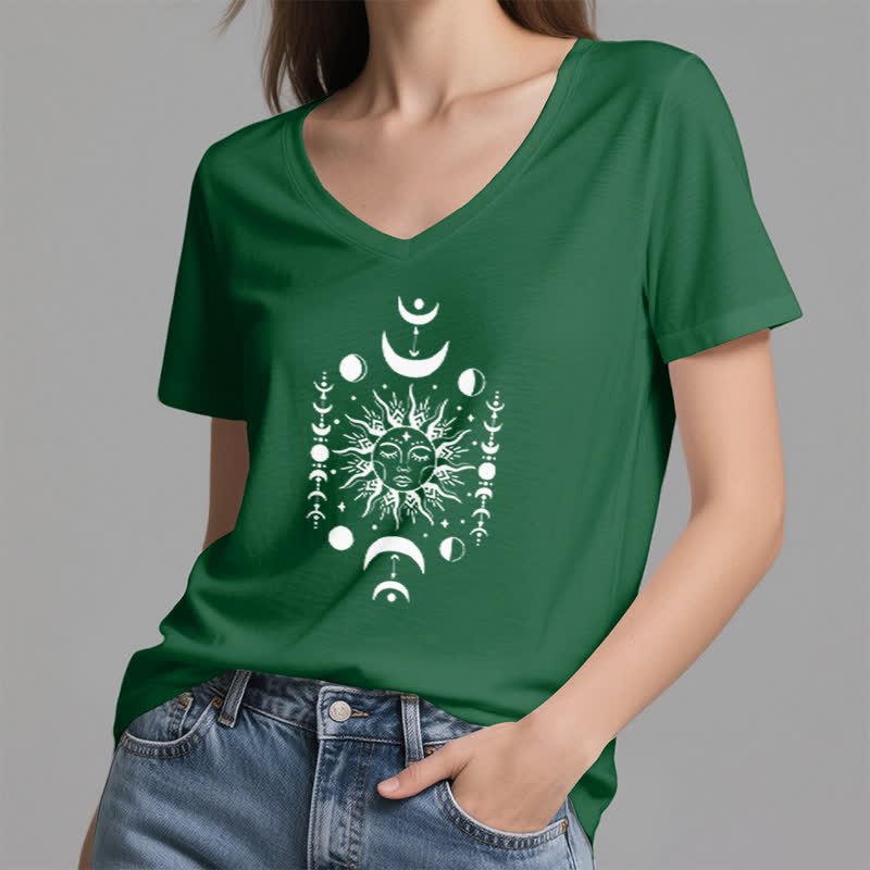 Olivenorma Sonne und Mond Ästhetisches Yoga T-Shirt mit V-Ausschnitt - image 6