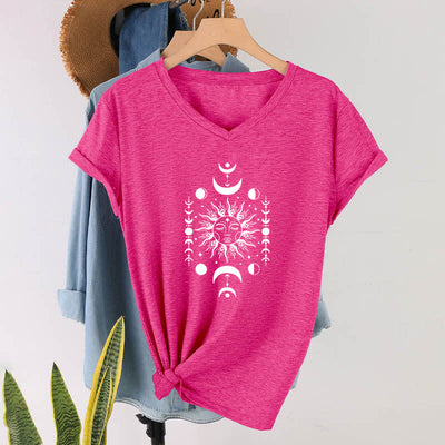 Olivenorma Sonne und Mond Ästhetisches Yoga T-Shirt mit V-Ausschnitt - Rosenrot - image 19