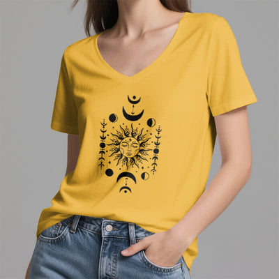 Olivenorma Sonne und Mond Ästhetisches Yoga T-Shirt mit V-Ausschnitt - image 16