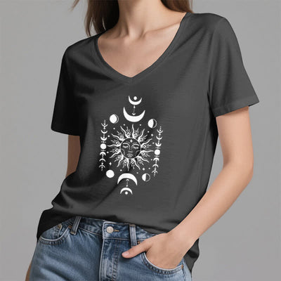 Olivenorma Sonne und Mond Ästhetisches Yoga T-Shirt mit V-Ausschnitt - image 10