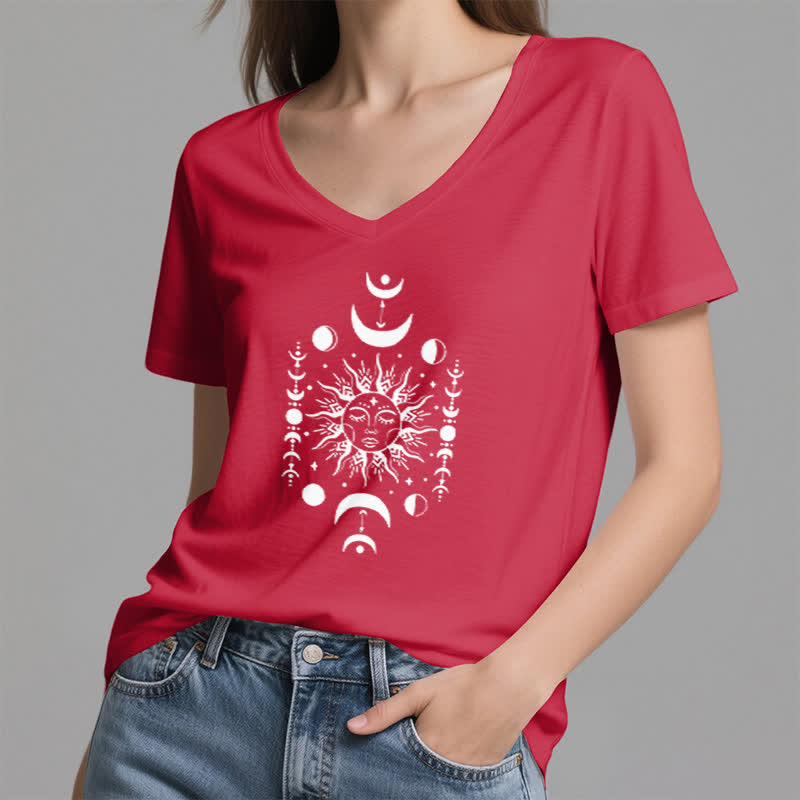 Olivenorma Sonne und Mond Ästhetisches Yoga T-Shirt mit V-Ausschnitt - image 14