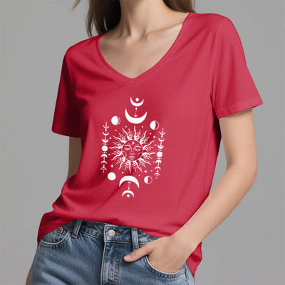 Olivenorma Sonne und Mond Ästhetisches Yoga T-Shirt mit V-Ausschnitt - image 14