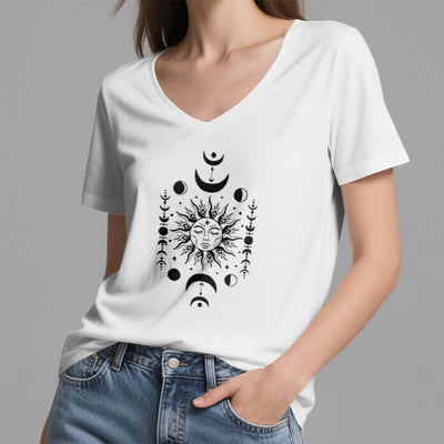 Olivenorma Sonne und Mond Ästhetisches Yoga T-Shirt mit V-Ausschnitt - image 2