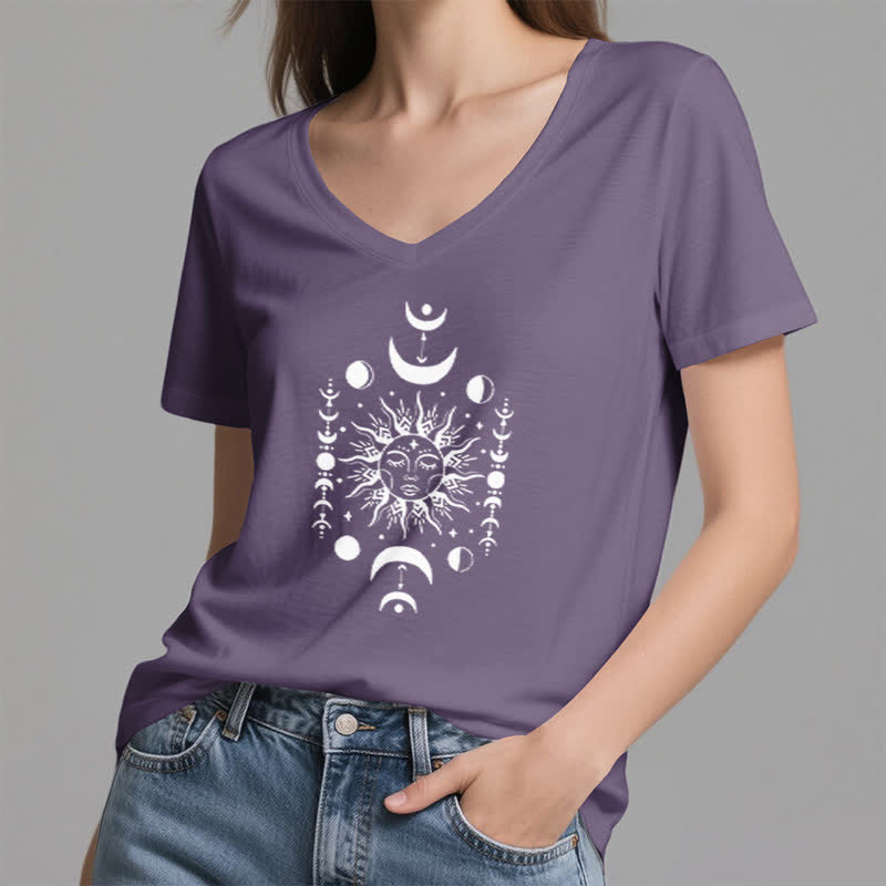Olivenorma Sonne und Mond Ästhetisches Yoga T-Shirt mit V-Ausschnitt - image 26