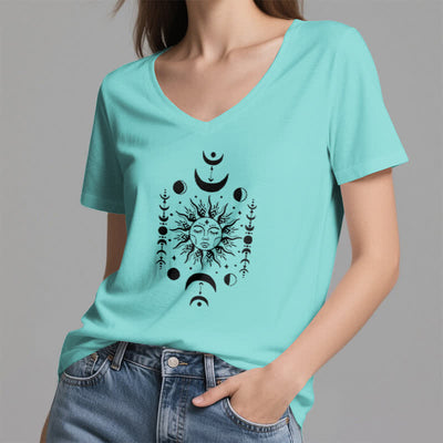 Olivenorma Sonne und Mond Ästhetisches Yoga T-Shirt mit V-Ausschnitt - image 24