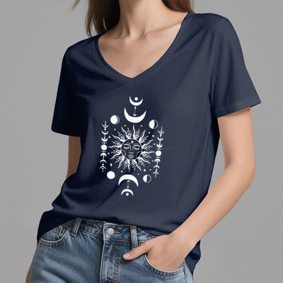 Olivenorma Sonne und Mond Ästhetisches Yoga T-Shirt mit V-Ausschnitt - image 4