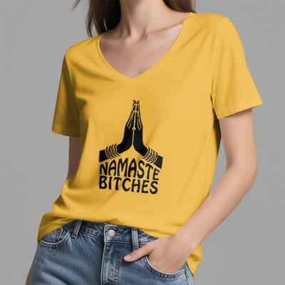 Olivenorma Lustiges Namaste Meditation Yoga T-Shirt mit V-Ausschnitt - image 17