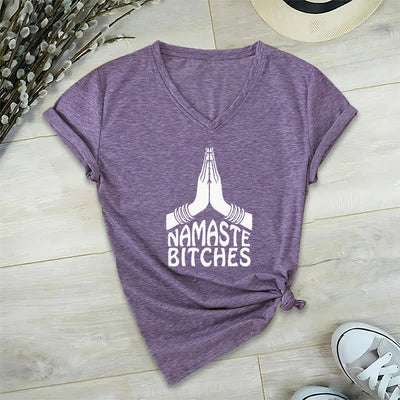 Olivenorma Lustiges Namaste Meditation Yoga T-Shirt mit V-Ausschnitt - Lila - 2XL - image 26