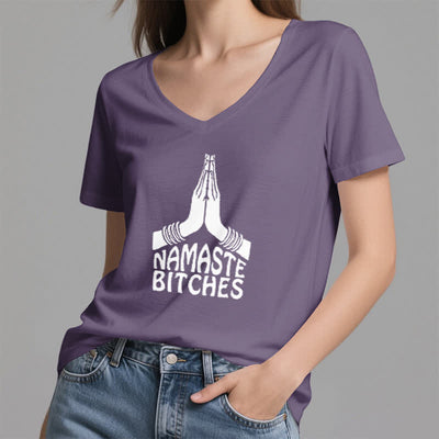 Olivenorma Lustiges Namaste Meditation Yoga T-Shirt mit V-Ausschnitt - image 27