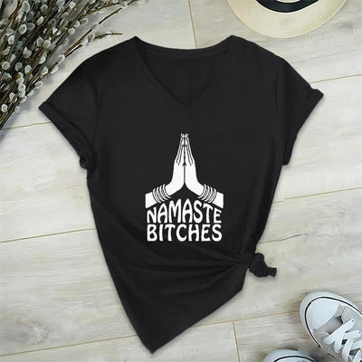 Olivenorma Lustiges Namaste Meditation Yoga T-Shirt mit V-Ausschnitt - Schwarz - 2XL - image 12