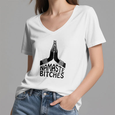 Olivenorma Lustiges Namaste Meditation Yoga T-Shirt mit V-Ausschnitt - image 2