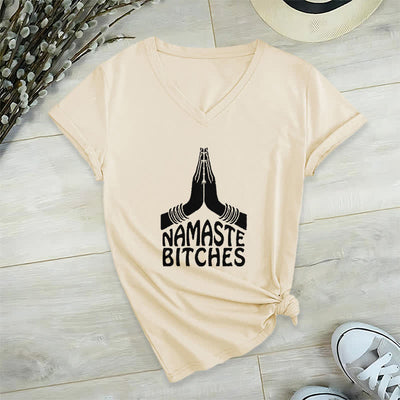 Olivenorma Lustiges Namaste Meditation Yoga T-Shirt mit V-Ausschnitt - Khaki - 2XL - image 22