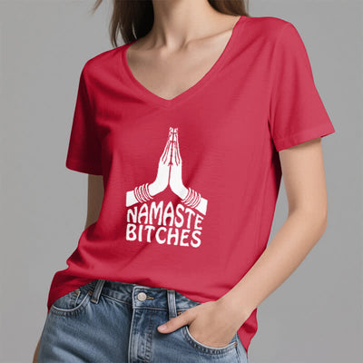 Olivenorma Lustiges Namaste Meditation Yoga T-Shirt mit V-Ausschnitt - image 15