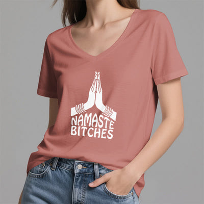 Olivenorma Lustiges Namaste Meditation Yoga T-Shirt mit V-Ausschnitt - image 19