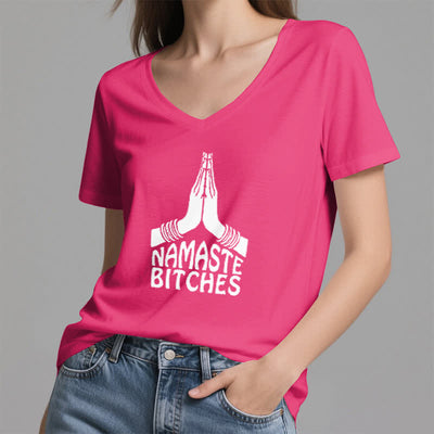 Olivenorma Lustiges Namaste Meditation Yoga T-Shirt mit V-Ausschnitt - image 21