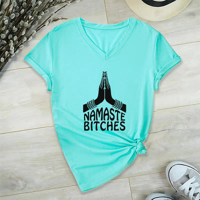 Olivenorma Lustiges Namaste Meditation Yoga T-Shirt mit V-Ausschnitt - Seeblau - 2XL - image 24