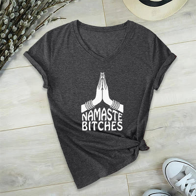 Olivenorma Lustiges Namaste Meditation Yoga T-Shirt mit V-Ausschnitt - Grau - 2XL - image 10
