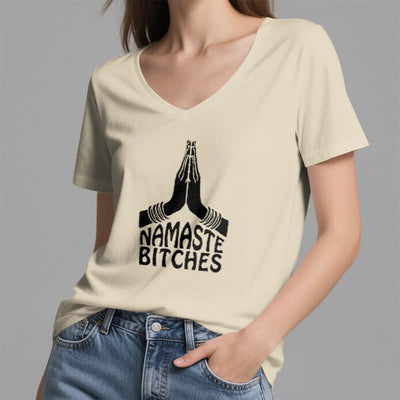 Olivenorma Lustiges Namaste Meditation Yoga T-Shirt mit V-Ausschnitt - image 23