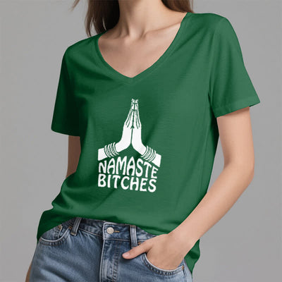 Olivenorma Lustiges Namaste Meditation Yoga T-Shirt mit V-Ausschnitt - image 7