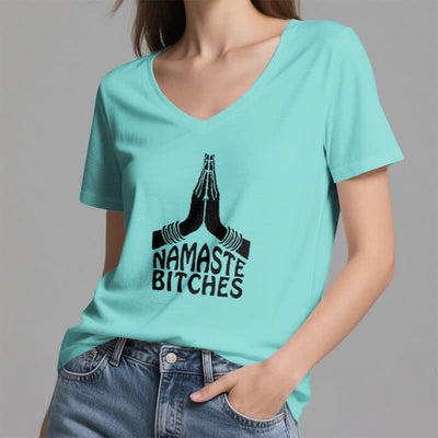 Olivenorma Lustiges Namaste Meditation Yoga T-Shirt mit V-Ausschnitt - image 25