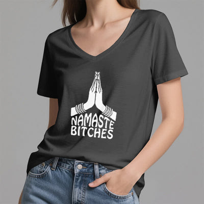 Olivenorma Lustiges Namaste Meditation Yoga T-Shirt mit V-Ausschnitt - image 11