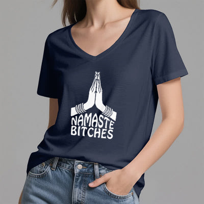 Olivenorma Lustiges Namaste Meditation Yoga T-Shirt mit V-Ausschnitt - image 5