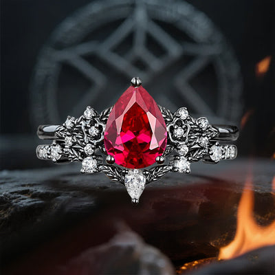 Olivenorma – Der Kronenring des Wächters – Granat- und Obsidianring - Granat - US 10 - image 1