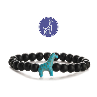 Olivenorma Giraffen-Wachstums-Edelsteinarmband - Blaue Giraffe - Schwarzer Onyx - image 6