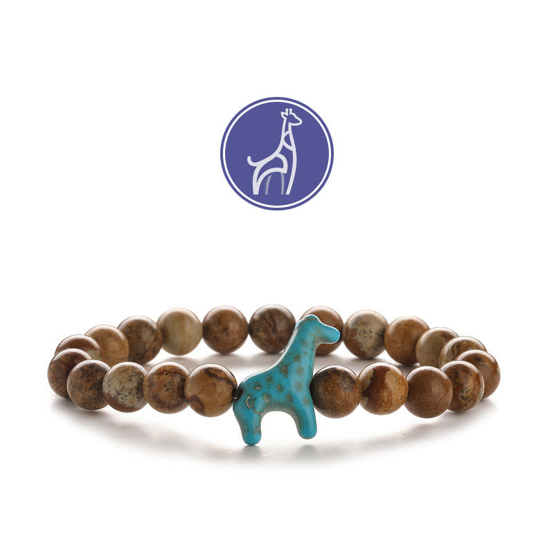 Olivenorma Giraffen-Wachstums-Edelsteinarmband - Blaue Giraffe - Landschaftsjaspis - image 14