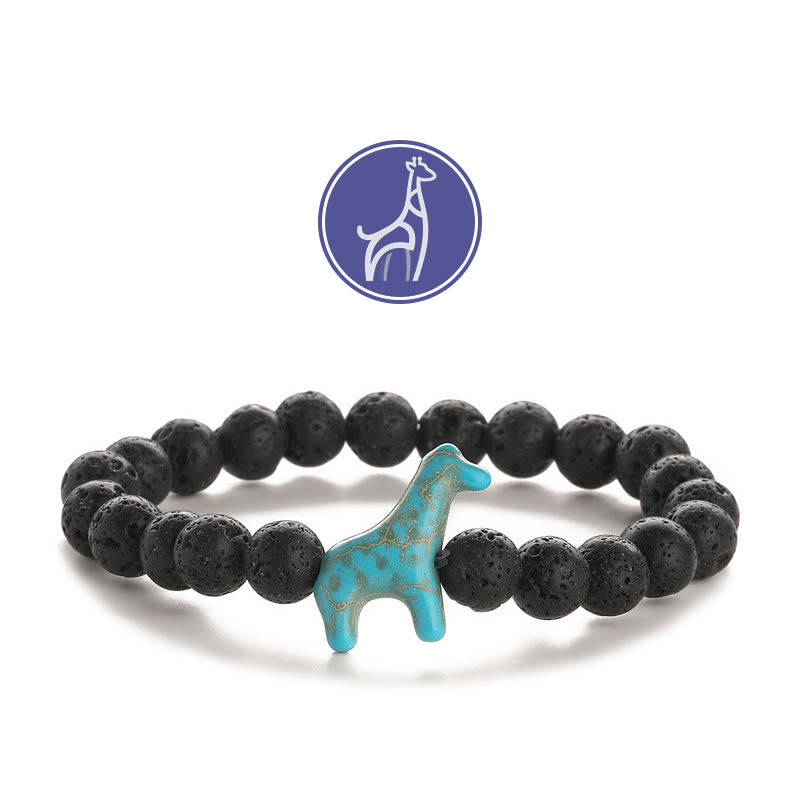 Olivenorma Giraffen-Wachstums-Edelsteinarmband - Blaue Giraffe - Lavastein - image 4