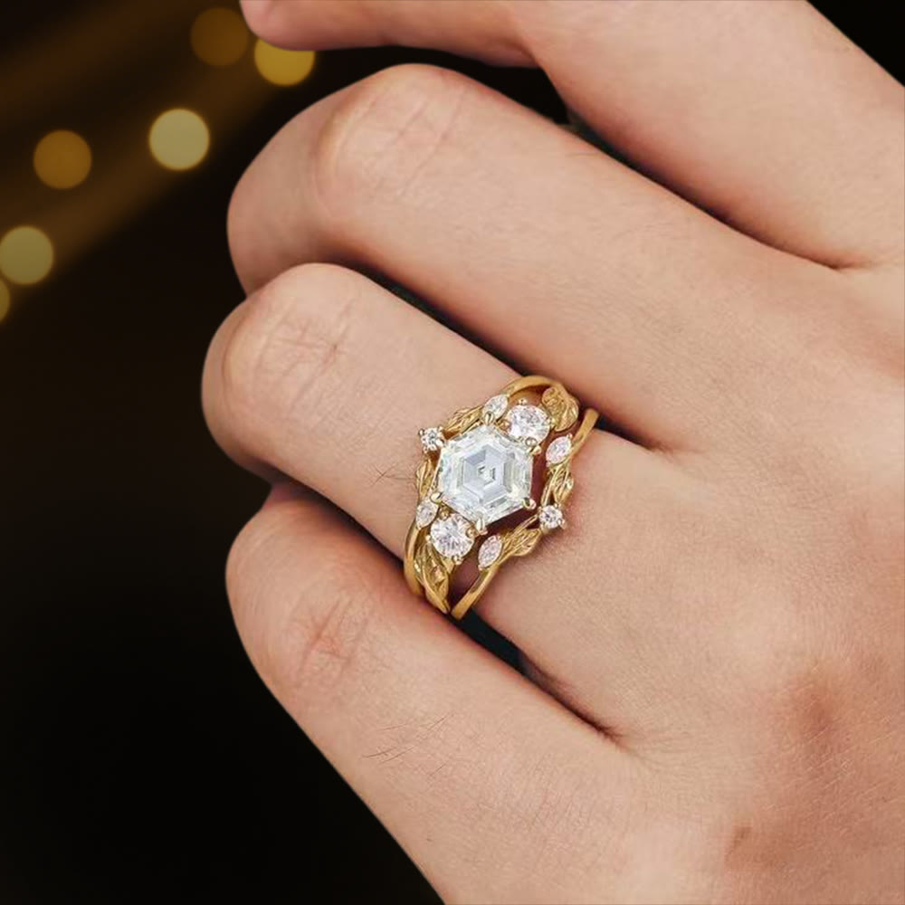 Olivenorma Persephones Krone Sechseck Moissanit Ring - image 1