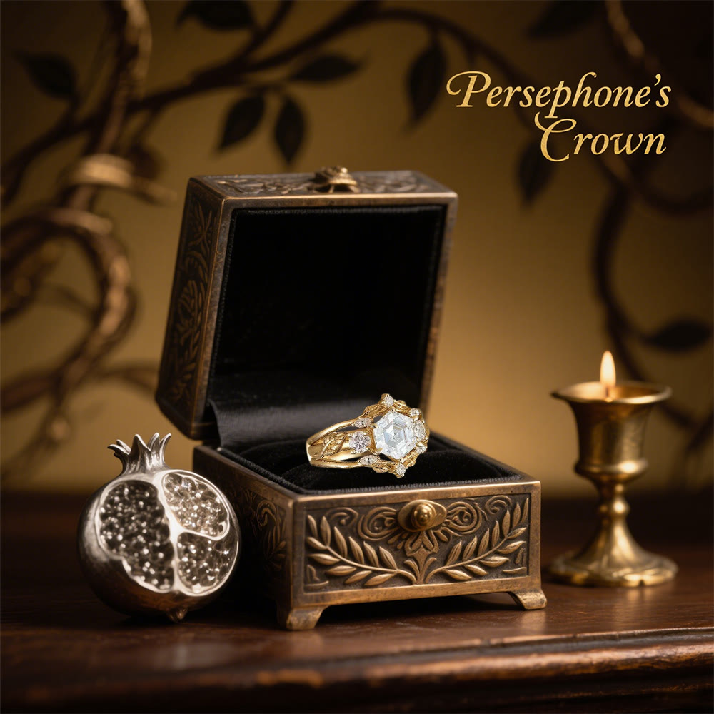 Olivenorma Persephones Krone Sechseck Moissanit Ring - image 2