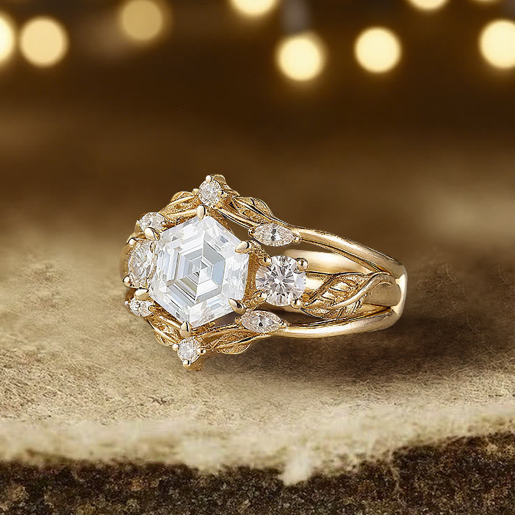 Olivenorma Persephones Krone Sechseck Moissanit Ring - image 3