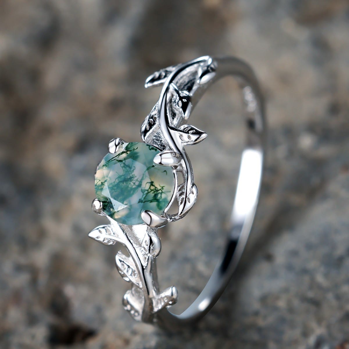 Olivenorma "Waterweed Dream" - Kupfer-Moosachat-Ring - image 3