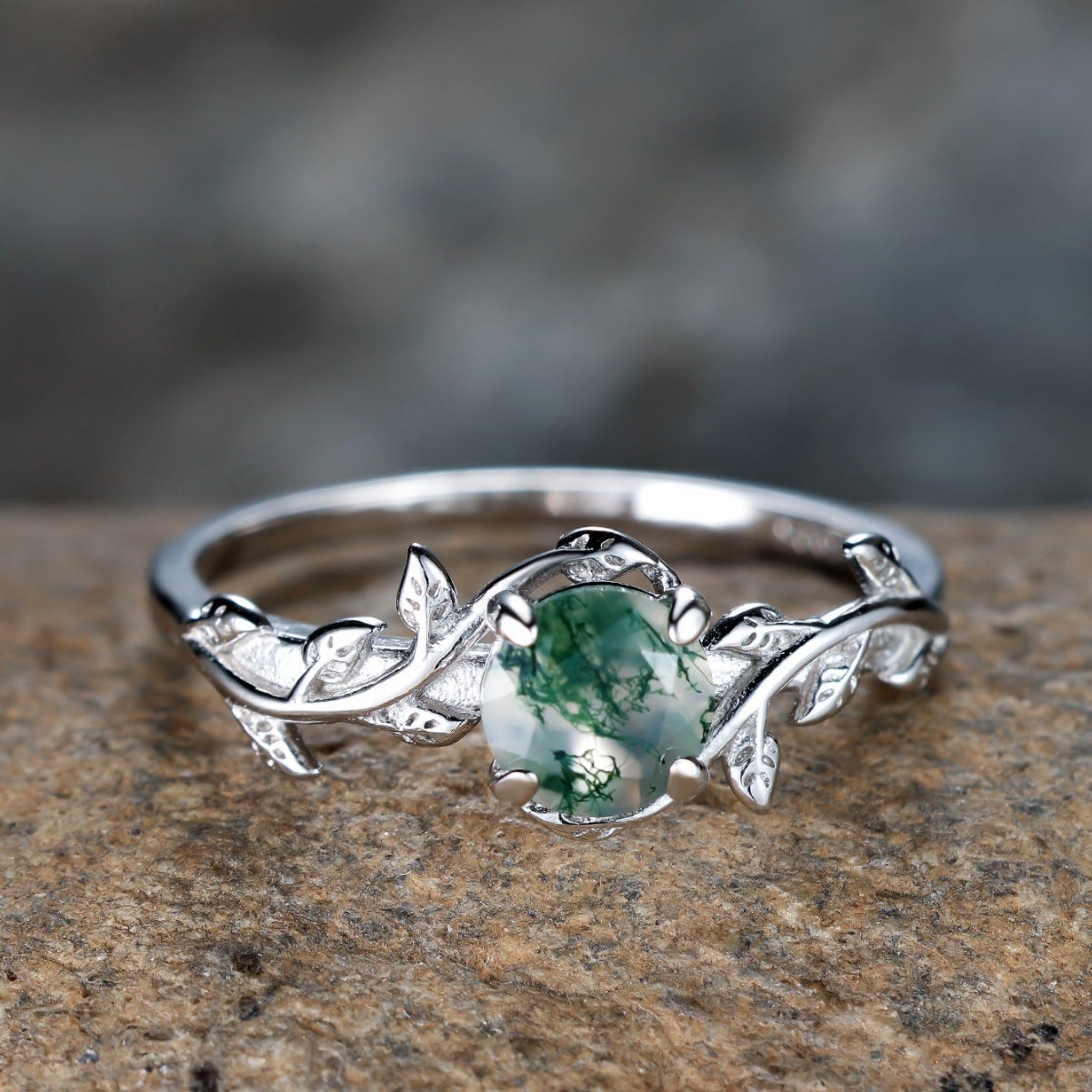 Olivenorma "Waterweed Dream" - Kupfer-Moosachat-Ring - S925 Silber - US 11 - image 0