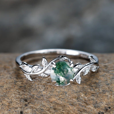 Olivenorma "Waterweed Dream" - Kupfer-Moosachat-Ring - S925 Silber - US 11 - image 0
