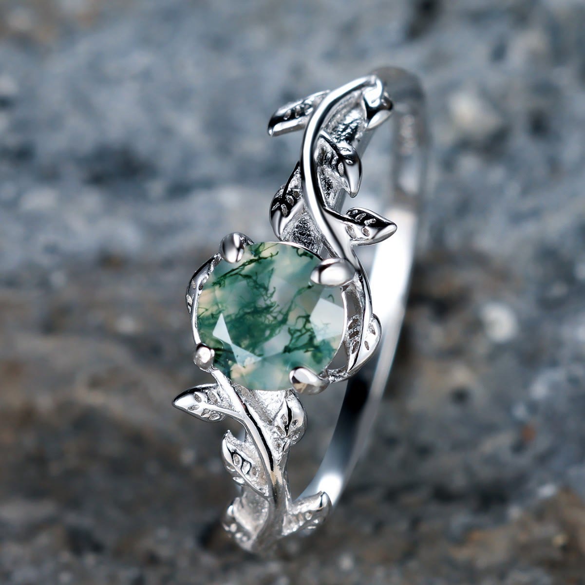 Olivenorma "Waterweed Dream" - Kupfer-Moosachat-Ring - image 6