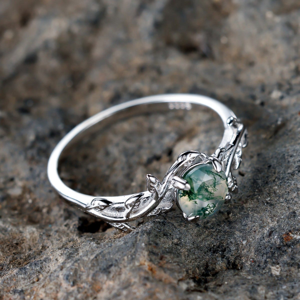 Olivenorma "Waterweed Dream" - Kupfer-Moosachat-Ring - image 5