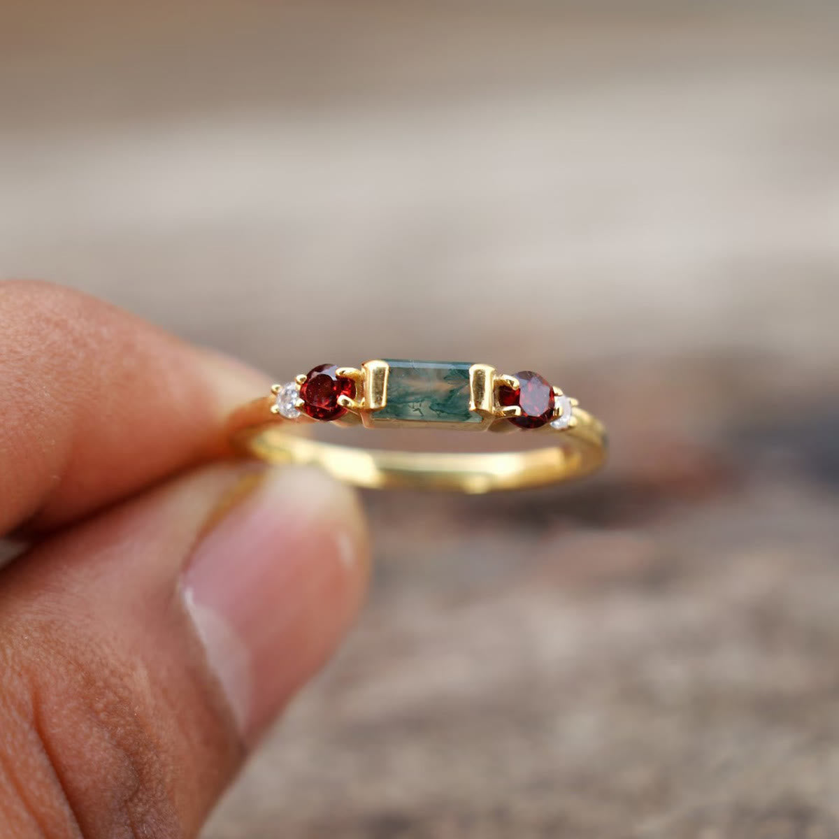 Olivenorma Der Symmetry Moosachat Rubin Ring - image 3