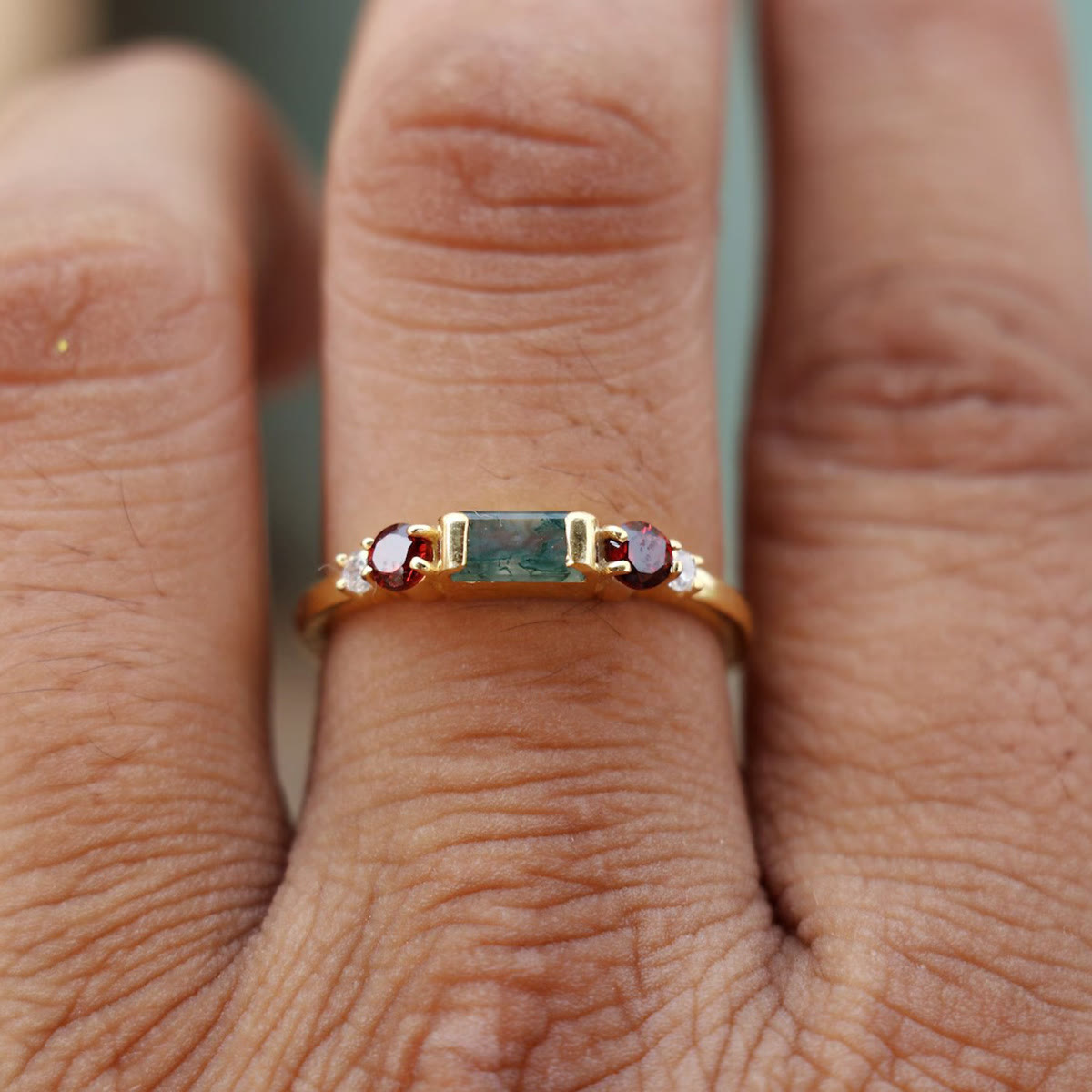 Olivenorma Der Symmetry Moosachat Rubin Ring - image 1