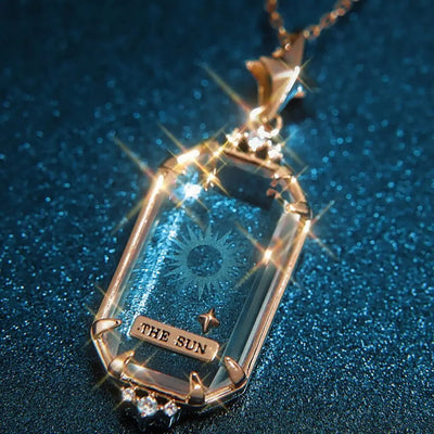 Olivenorma Vintage Klare Kristall Mond & Sonne Tarot Halskette - image 0