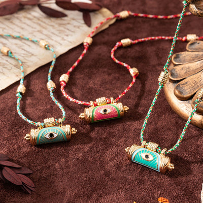 Olivenorma Tribal Charm Evil Eye Kaleidoskop Geflochtene Seil Halskette - image 0