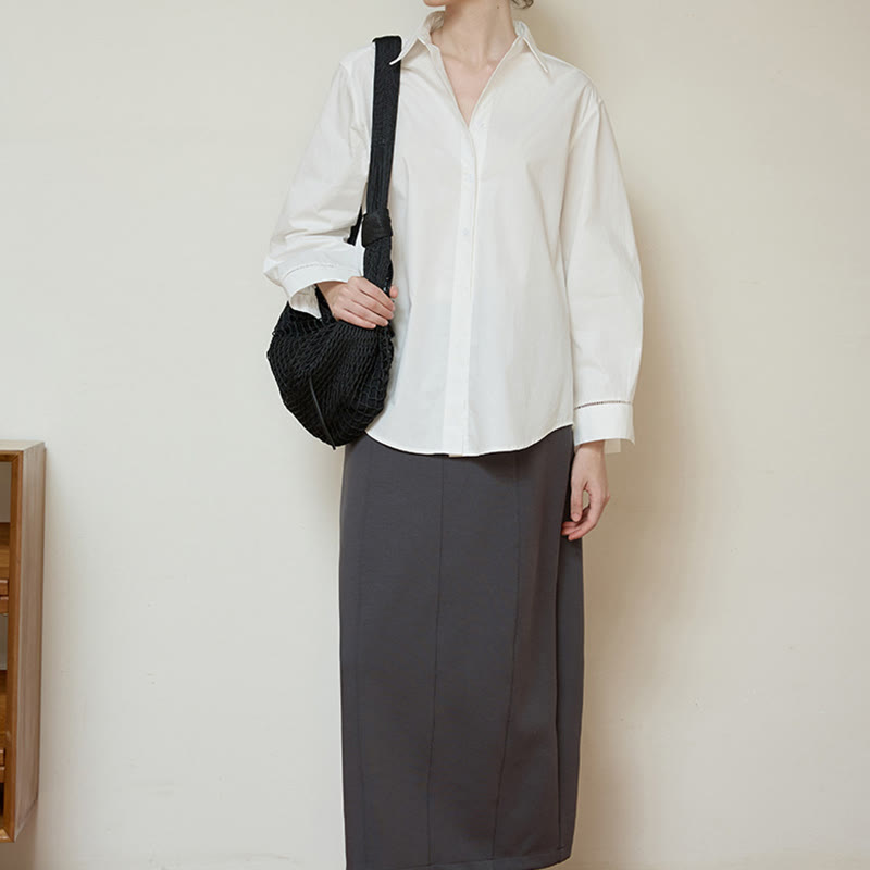 Olivenorma Button-Down-Langarm-Baumwoll-Oversize-Kragenoberteil Damenhemd - image 8
